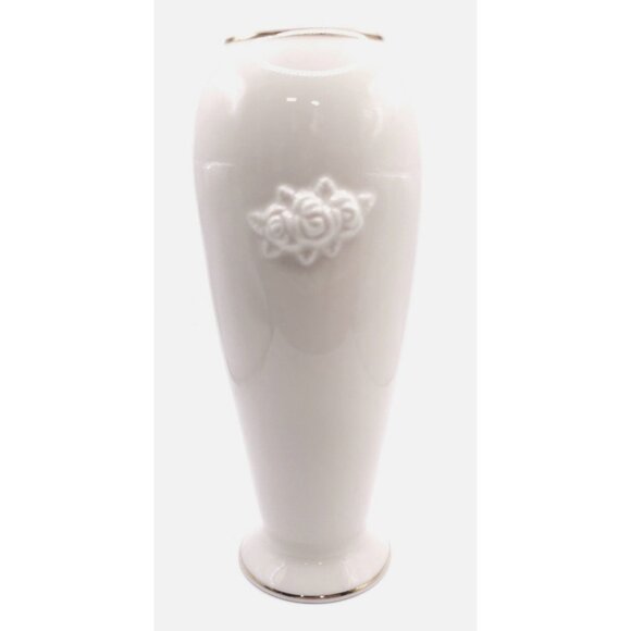 Lenox Other - White Ceramic Vase With Rose Embossed Design & Gold Trim